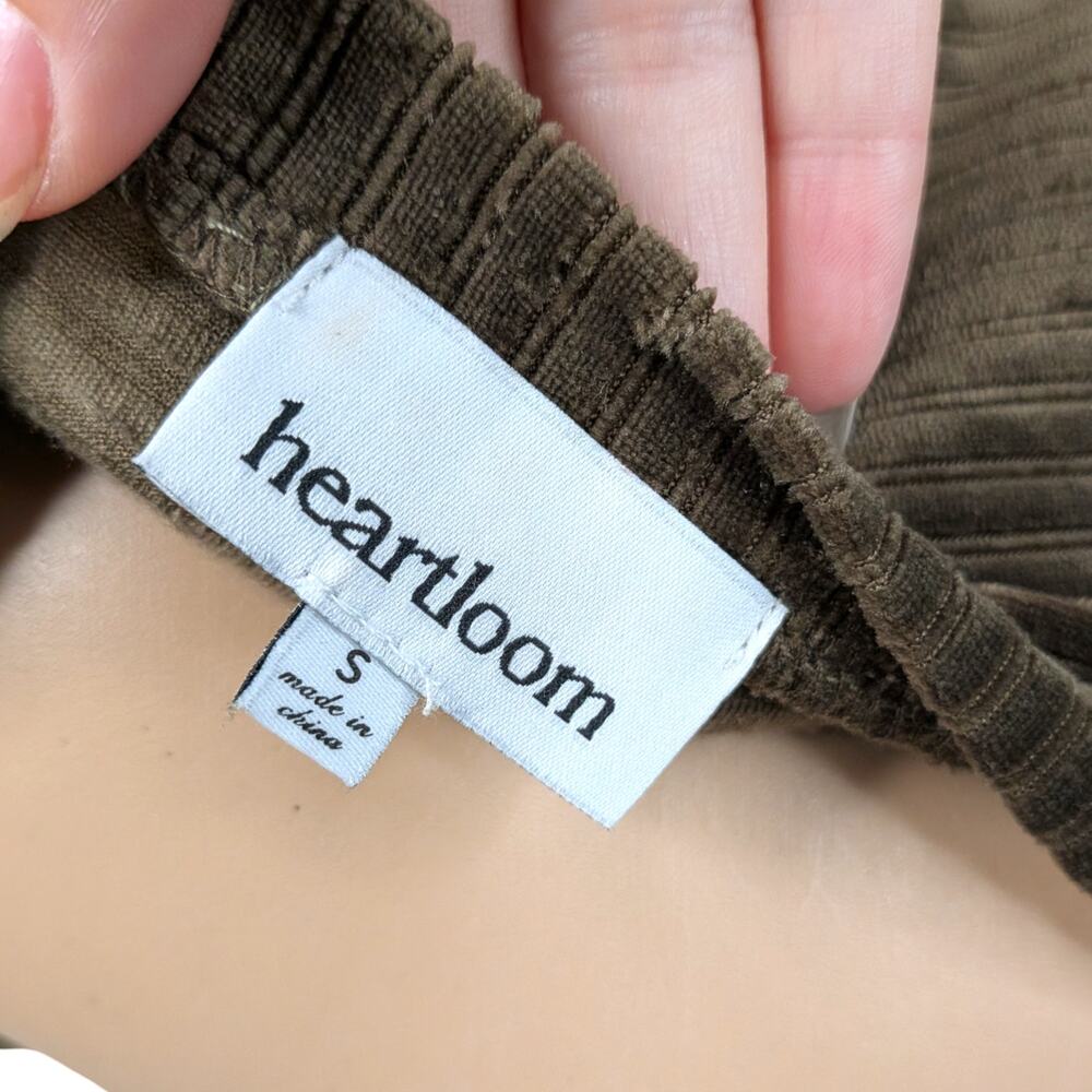 Heartloom Allie Ribbed Velvet Puff Sleeve Pullover Top Olive Green Size S - Picture 7 of 9